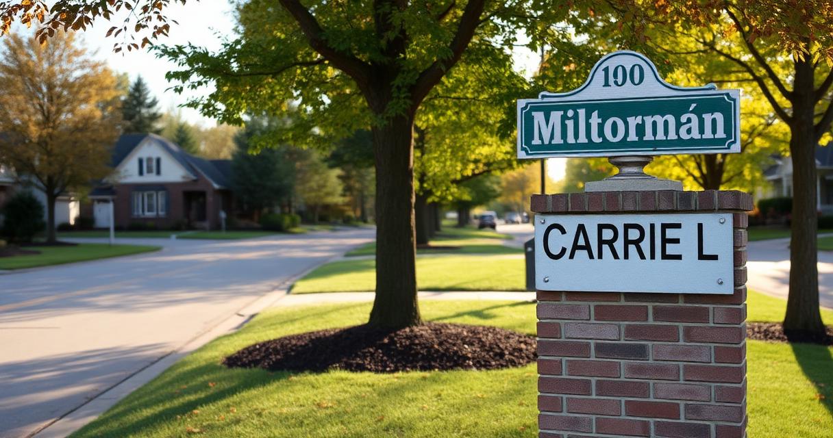 Tree-lined street in a Carmel Indiana suburb on an autumn afternoon