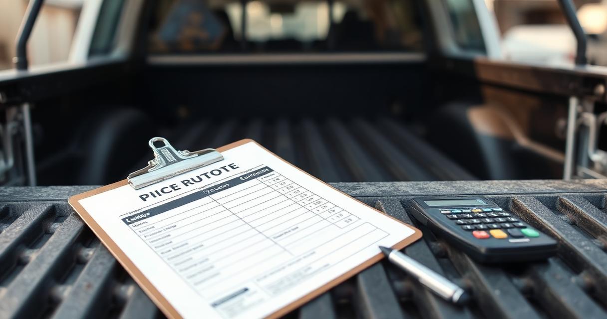 Printed Indianapolis junk removal price quote sheet on a truck tailgate