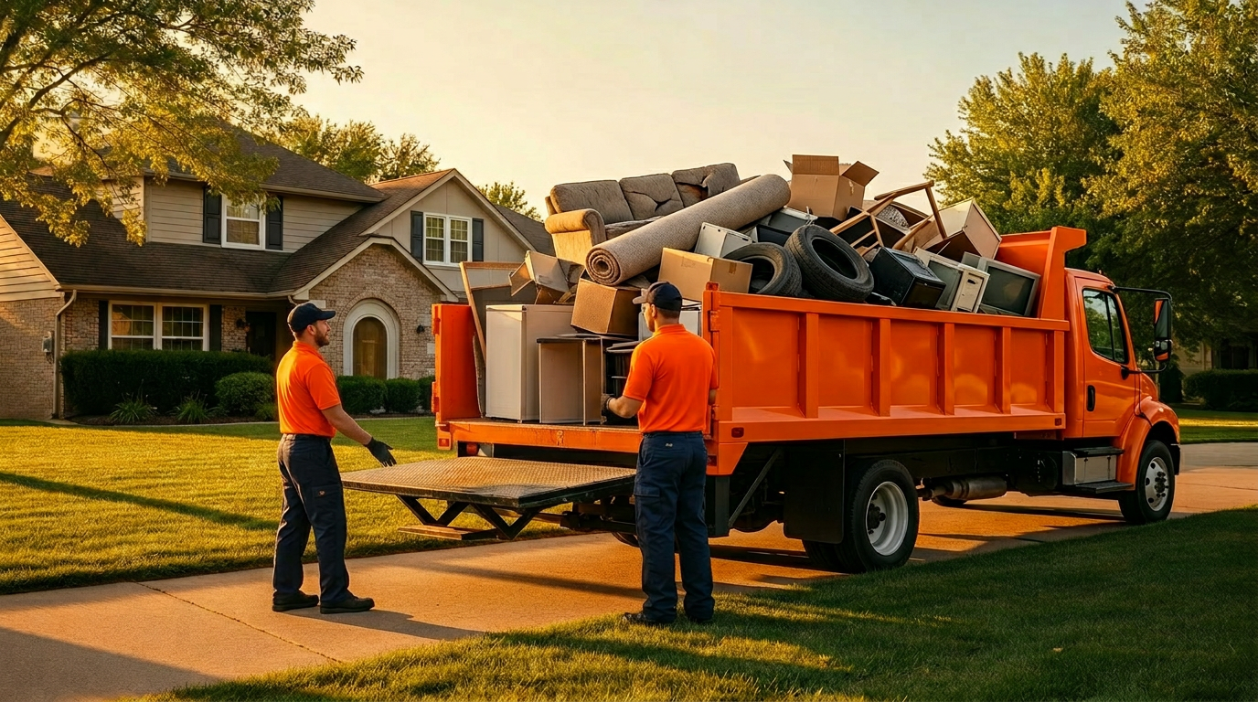 Haulwell junk removal box truck staged for a larger Indianapolis cleanout